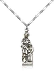 Sterling Silver St. Ann Pendant, Lite Curb Chain, 1" x 3/8" Sterling Silver St. Ann Pendant, Lite Curb Chain, 1" x 3/8"