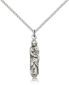 Sterling Silver St. Joseph Pendant, Lite Curb Chain, 1" x 1/8" Sterling Silver St. Joseph Pendant, Lite Curb Chain, 1" x 1/8"