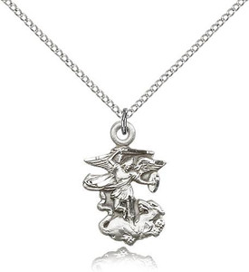 Sterling Silver St. Michael the Archangel Pendant, Lite Curb Chain, 7/8" x 1/2" Sterling Silver St. Michael the Archangel Pendant, Lite Curb Chain, 7/8" x 1/2"