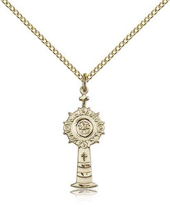 Gold Filled Monstrance Pendant, Gold Filled Lite Curb Chain, 1" x 3/8" Gold Filled Monstrance Pendant, Gold Filled Lite Curb Chain, 1" x 3/8"