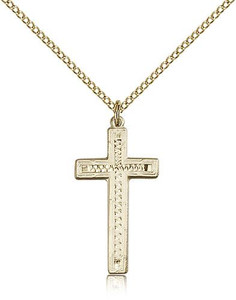 Gold Filled Cross Pendant, Gold Filled Lite Curb Chain, 1" x 1/2"