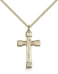 Gold Filled Cross Pendant, Gold Filled Lite Curb Chain, 1" x 5/8"