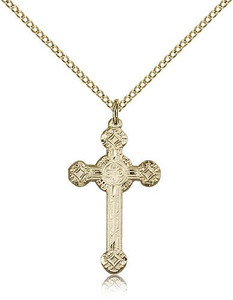 Gold Filled Cross Pendant, Gold Filled Lite Curb Chain, 1" x 5/8"