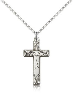 Sterling Silver Cross Pendant, Lite Curb Chain, 1" x 1/2"