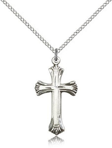Sterling Silver Cross Pendant, Lite Curb Chain, 1 1/8" x 5/8"