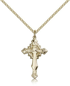 Gold Filled Cross Pendant, Gold Filled Lite Curb Chain, 1" x 5/8"