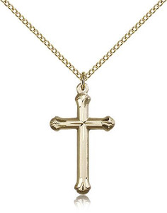 Gold Filled Cross Pendant, Gold Filled Lite Curb Chain, 1" x 5/8" Gold Filled Cross Pendant, Gold Filled Lite Curb Chain, 1" x 5/8"