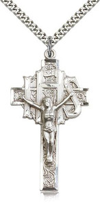 Sterling Silver Crucifix Pendant, Stainless Silver Heavy Curb Chain, 1 7/8" x 1" Sterling Silver Crucifix Pendant, Stainless Silver Heavy Curb Chain, 1 7/8" x 1"