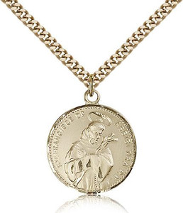 Gold Filled St. Francis of Assisi Pendant, Stainless Gold Heavy Curb Chain, 7/8" x 3/4" Gold Filled St. Francis of Assisi Pendant, Stainless Gold Heavy Curb Chain, 7/8" x 3/4"