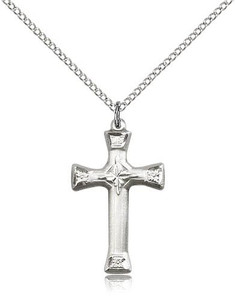 Sterling Silver Cross Pendant, Lite Curb Chain, 1" x 5/8" Sterling Silver Cross Pendant, Lite Curb Chain, 1" x 5/8"