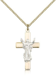Two-Tone SS/GF Cross Pendant, sterling silver Lite Curb Chain, 1 1/8" x 5/8" Two-Tone SS/GF Cross Pendant, sterling silver Lite Curb Chain, 1 1/8" x 5/8"