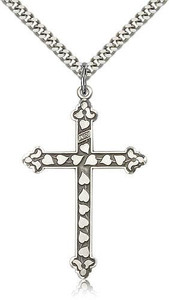 Sterling Silver Cross Pendant, Stainless Silver Heavy Curb Chain, 1 5/8" x 1" Sterling Silver Cross Pendant, Stainless Silver Heavy Curb Chain, 1 5/8" x 1"