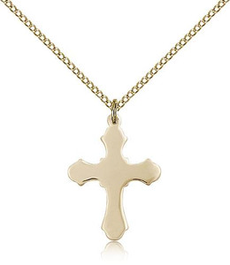 Gold Filled Cross Pendant, Gold Filled Lite Curb Chain, 7/8" x 5/8"