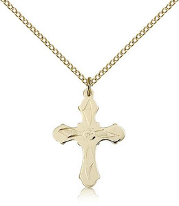 Gold Filled Cross Pendant, Gold Filled Lite Curb Chain, 7/8" x 5/8"