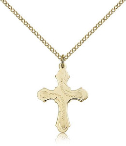 Gold Filled Cross Pendant, Gold Filled Lite Curb Chain, 7/8" x 5/8"