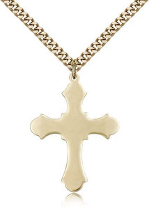 Gold Filled Cross Pendant, Gold Heavy Curb Chain, 1 1/4" x 7/8" Gold Filled Cross Pendant, Gold Heavy Curb Chain, 1 1/4" x 7/8"