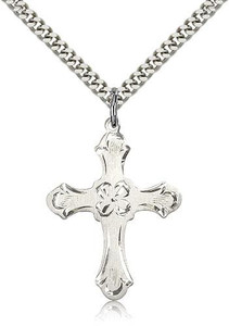 Sterling Silver Cross Pendant, Silver Heavy Curb Chain, 1 1/4" x 7/8"