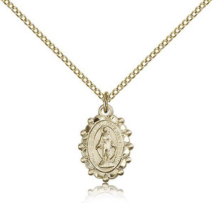 Gold Filled Miraculous Pendant, Gold Filled Lite Curb Chain, 5/8" x 3/8" Gold Filled Miraculous Pendant, Gold Filled Lite Curb Chain, 5/8" x 3/8"