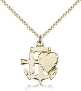 Gold Filled Faith, Hope & Charity Pendant, Gold Filled Lite Curb Chain, 7/8" x 3/4" Gold Filled Faith, Hope & Charity Pendant, Gold Filled Lite Curb Chain, 7/8" x 3/4"