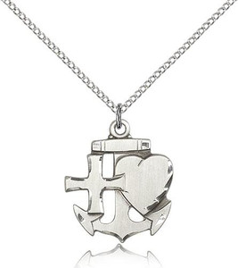 Sterling Silver Faith, Hope & Charity Pendant, Lite Curb Chain, 7/8" x 3/4" Sterling Silver Faith, Hope & Charity Pendant, Lite Curb Chain, 7/8" x 3/4"