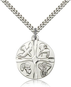 Sterling Silver Christian Life Pendant, Stainless Silver Heavy Curb Chain, 1" x 7/8"