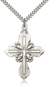Sterling Silver Cross Pendant, Stainless Silver Heavy Curb Chain, 1 5/8" x 1 1/8" Sterling Silver Cross Pendant, Stainless Silver Heavy Curb Chain, 1 5/8" x 1 1/8"