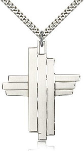 Sterling Silver Cross Pendant, Stainless Silver Heavy Curb Chain, 1 3/4" x 1 1/4" Sterling Silver Cross Pendant, Stainless Silver Heavy Curb Chain, 1 3/4" x 1 1/4"
