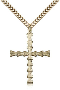 Gold Filled Cross Pendant, Stainless Gold Heavy Curb Chain, 1 3/8" x 1" Gold Filled Cross Pendant, Stainless Gold Heavy Curb Chain, 1 3/8" x 1"