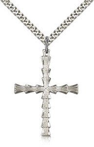 Sterling Silver Cross Pendant, Stainless Silver Heavy Curb Chain, 1 3/8" x 1" Sterling Silver Cross Pendant, Stainless Silver Heavy Curb Chain, 1 3/8" x 1"