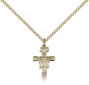 Gold Filled San Damiano Crucifix Pendant, Gold Filled Lite Curb Chain, 5/8" x 3/8" Gold Filled San Damiano Crucifix Pendant, Gold Filled Lite Curb Chain, 5/8" x 3/8"