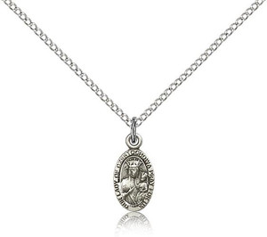 Sterling Silver Our Lady of Czestochowa Pendant, Lite Curb Chain, 1/2" x 1/4" Sterling Silver Our Lady of Czestochowa Pendant, Lite Curb Chain, 1/2" x 1/4"
