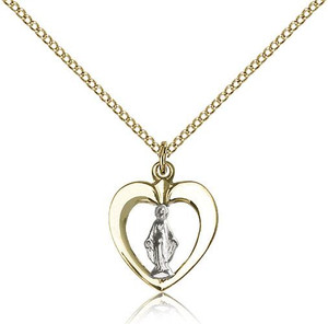 Two-Tone SS/GF Miraculous Pendant, sterling silver Lite Curb Chain, 5/8" x 1/2" Two-Tone SS/GF Miraculous Pendant, sterling silver Lite Curb Chain, 5/8" x 1/2"