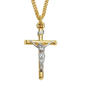 Cross Necklace-Medium Two-Tone Round Cross Crucifix 510-303-7955 Cross Necklace-Medium Two-Tone Round Cross Crucifix 510-303-7955