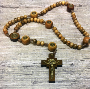 22" St. Benedict Cord Wood Rosary GRR657 22" St. Benedict Cord Wood Rosary GRR657