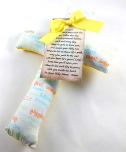 Yellow Baby Boy Cloth Cross with Prayer Care Card