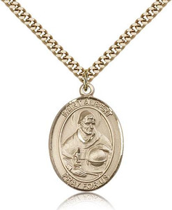 Gold Filled St. Albert the Great Pendant, Stainless Gold Heavy Curb Chain, Large Size Catholic Medal, 1" x 3/4" Gold Filled St. Albert the Great Pendant, Stainless Gold Heavy Curb Chain, Large Size Catholic Medal, 1" x 3/4"