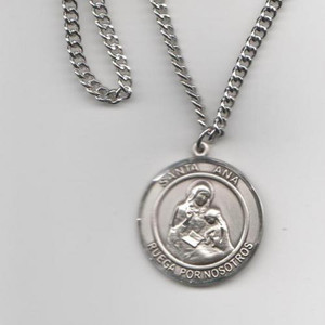 Santa Ana Medalla Grande Plata Esterlina, 1" Forma Redonda Santa Ana Medalla Grande Plata Esterlina, 1" Forma Redonda