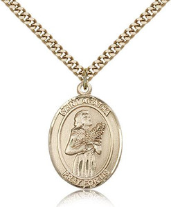Gold Filled St. Agatha Pendant, Stainless Gold Heavy Curb Chain, Large Size Catholic Medal, 1" x 3/4" Gold Filled St. Agatha Pendant, Stainless Gold Heavy Curb Chain, Large Size Catholic Medal, 1" x 3/4"