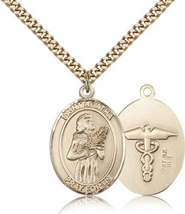 Gold Filled St. Agatha Pendant, Stainless Gold Heavy Curb Chain, Large Size Catholic Medal, 1" x 3/4" Gold Filled St. Agatha Pendant, Stainless Gold Heavy Curb Chain, Large Size Catholic Medal, 1" x 3/4"
