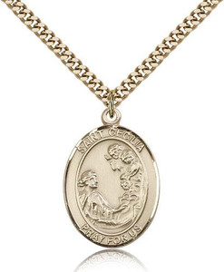Gold Filled St. Cecilia Pendant, Stainless Gold Heavy Curb Chain, Large Size Catholic Medal, 1" x 3/4" Gold Filled St. Cecilia Pendant, Stainless Gold Heavy Curb Chain, Large Size Catholic Medal, 1" x 3/4"