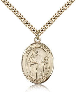 Gold Filled St. Brendan the Navigator Pendant, Stainless Gold Heavy Curb Chain, Large Size Catholic Medal, 1" x 3/4" Gold Filled St. Brendan the Navigator Pendant, Stainless Gold Heavy Curb Chain, Large Size Catholic Medal, 1" x 3/4"