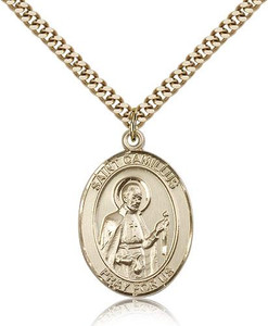 Sterling Silver St. Camillus of Lellis Pendant, Stainless Silver Heavy Curb Chain, 7/8" x 3/4" Sterling Silver St. Camillus of Lellis Pendant, Stainless Silver Heavy Curb Chain, 7/8" x 3/4"