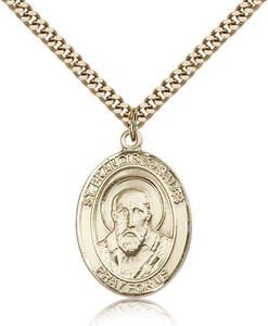 Gold Filled St. Francis de Sales Pendant, Stainless Gold Heavy Curb Chain, Large Size Catholic Medal, 1" x 3/4" Gold Filled St. Francis de Sales Pendant, Stainless Gold Heavy Curb Chain, Large Size Catholic Medal, 1" x 3/4"