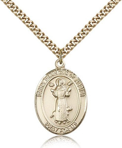 Gold Filled St. Francis of Assisi Pendant, Stainless Gold Heavy Curb Chain, Large Size Catholic Medal, 1" x 3/4" Gold Filled St. Francis of Assisi Pendant, Stainless Gold Heavy Curb Chain, Large Size Catholic Medal, 1" x 3/4"
