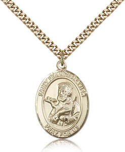 Gold Filled St. Francis Xavier Pendant, Stainless Gold Heavy Curb Chain, Large Size Catholic Medal, 1" x 3/4" Gold Filled St. Francis Xavier Pendant, Stainless Gold Heavy Curb Chain, Large Size Catholic Medal, 1" x 3/4"