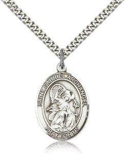 Sterling Silver St. Gabriel the Archangel Pendant, Stainless Silver Heavy Curb Chain, Large Size Catholic Medal, 1" x 3/4" Sterling Silver St. Gabriel the Archangel Pendant, Stainless Silver Heavy Curb Chain, Large Size Catholic Medal, 1" x 3/4"
