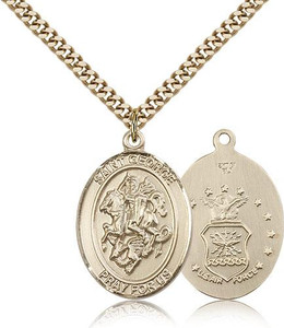 Gold Filled St. George Pendant, Stainless Gold Heavy Curb Chain, Large Size Catholic Medal, 1" x 3/4" Gold Filled St. George Pendant, Stainless Gold Heavy Curb Chain, Large Size Catholic Medal, 1" x 3/4"