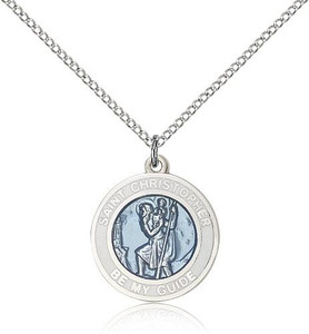 Sterling Silver St. Christopher Pendant, Lite Curb Chain, 3/4" x 5/8" Sterling Silver St. Christopher Pendant, Lite Curb Chain, 3/4" x 5/8"
