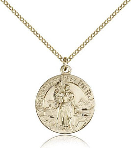 Gold Filled St. Joan of Arc Pendant, Gold Filled Lite Curb Chain, 7/8" x 3/4" Gold Filled St. Joan of Arc Pendant, Gold Filled Lite Curb Chain, 7/8" x 3/4"