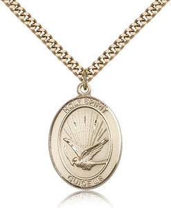 Gold Filled Holy Spirit Pendant, Stainless Gold Heavy Curb Chain, Large Size Catholic Medal, 1" x 3/4" Gold Filled Holy Spirit Pendant, Stainless Gold Heavy Curb Chain, Large Size Catholic Medal, 1" x 3/4"